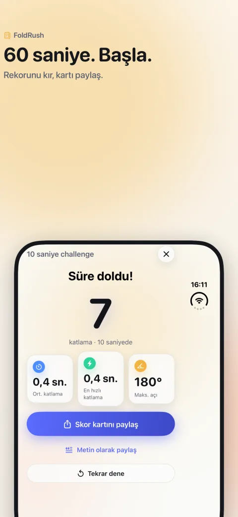 FoldRush challenge sonucu ve skor kartı